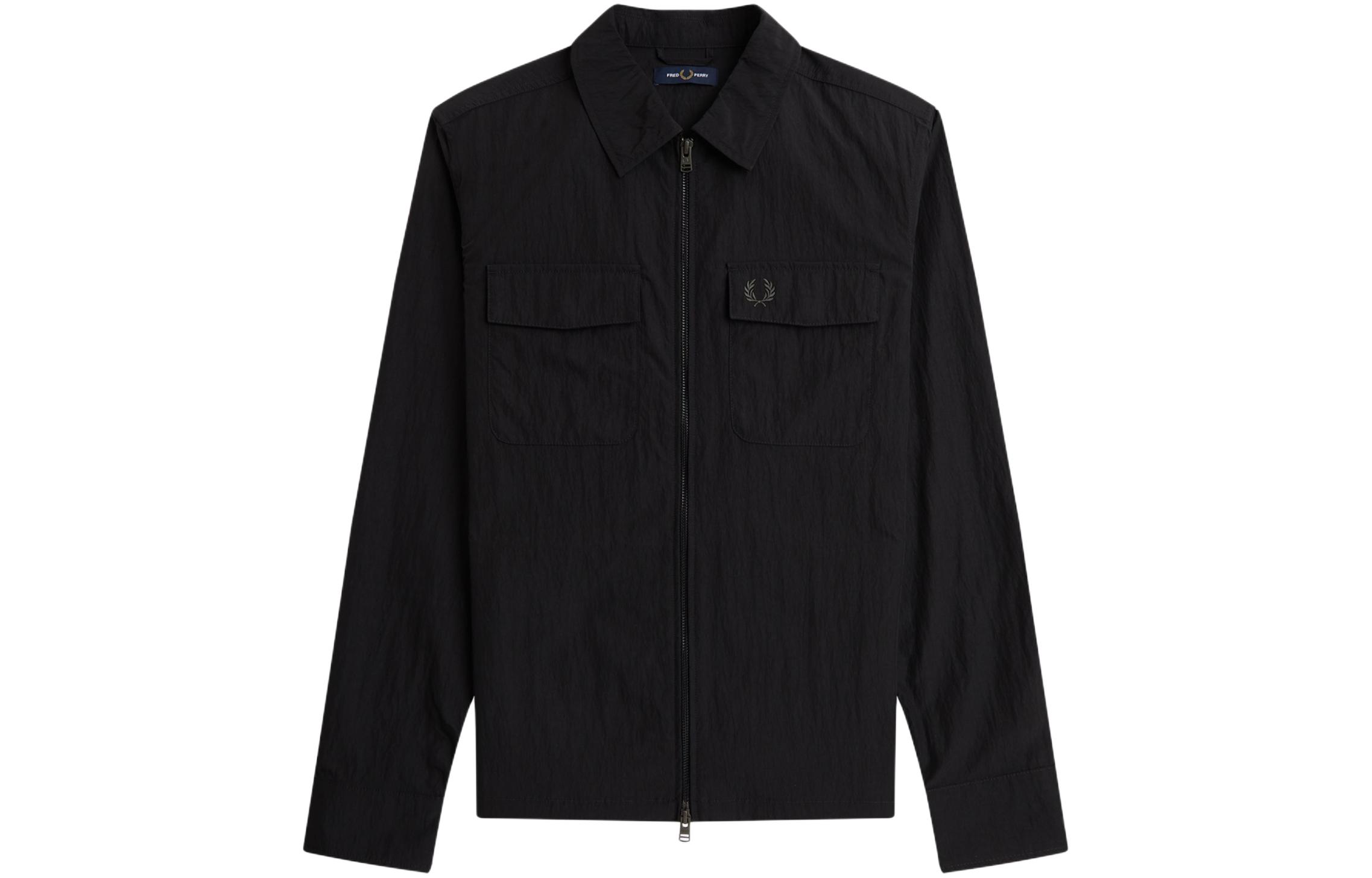 FRED PERRY Zip-Through Overshirt Black Long-Sleeve Jacket M5684-102