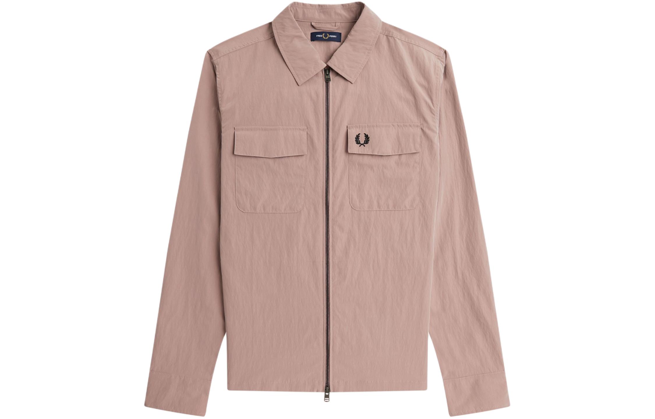 FRED PERRY Zip-Through Pink Overshirt with Laurel Logo Long Sleeve Jacket for Men. M5684-S52