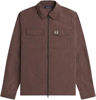 FRED PERRY Zip Overshirt Brown Jacket with Laurel Logo and Collar Design M5684-U53 FRED PERRY Zip Overshirt Brown Jacket with Laurel Logo and Collar Design M5684-U53