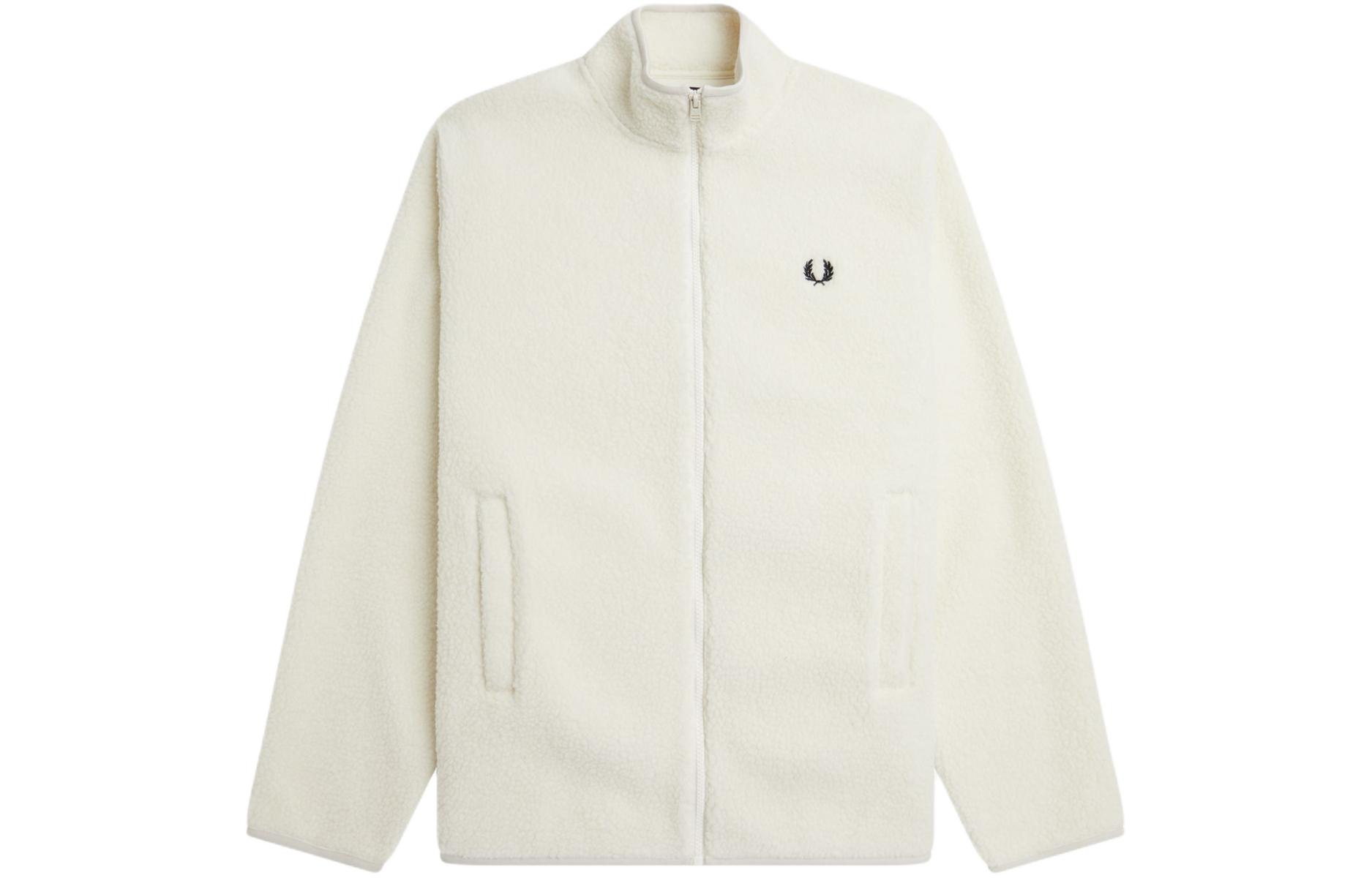 FRED PERRY Zip Through Borg Fleece White Jacket Casual Outerwear. M6671-560