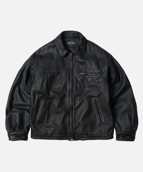 FRIZMWORKS Washed Black Destroyed Cowhide Leather Jacket FZW2024FWOT047