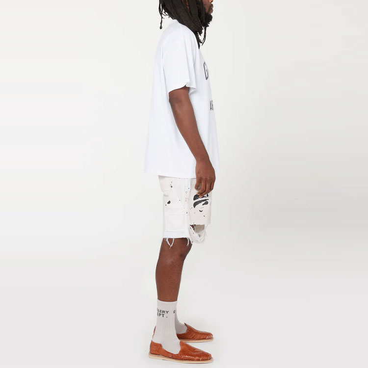 Cheap Gallery Dept. Kemeja-T Crewneck Kasual Cetakan Huruf Putih AD-1030-WHTE