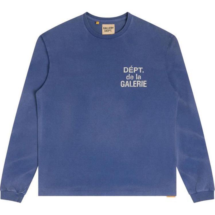 Gallery Dept. Navy Blue Logo Long Sleeve Crewneck T-Shirt for Men FLS-60056-NAVY
