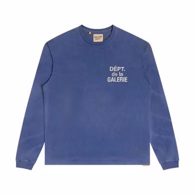 Gallery Dept. Navy Blue Logo Long Sleeve Crewneck T-Shirt for Men FLS-60056-NAVY