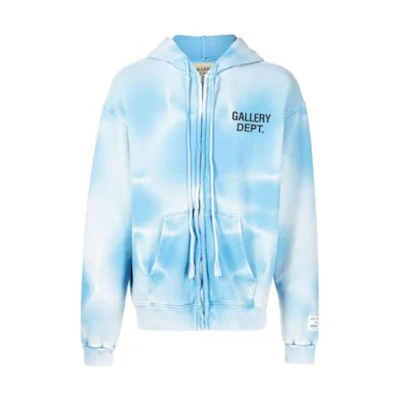 Gallery Dept. Wave Pattern Drawstring Zip-Up Hoodie Unisex Blue SFFZH2052BLUE