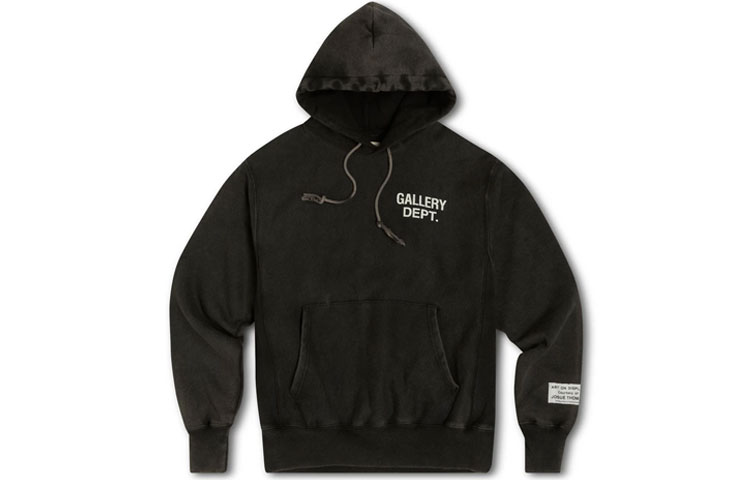 Gallery Dept Basic Logo Pocket Drawstring Hoodie Unisex Black GD-SS21-012