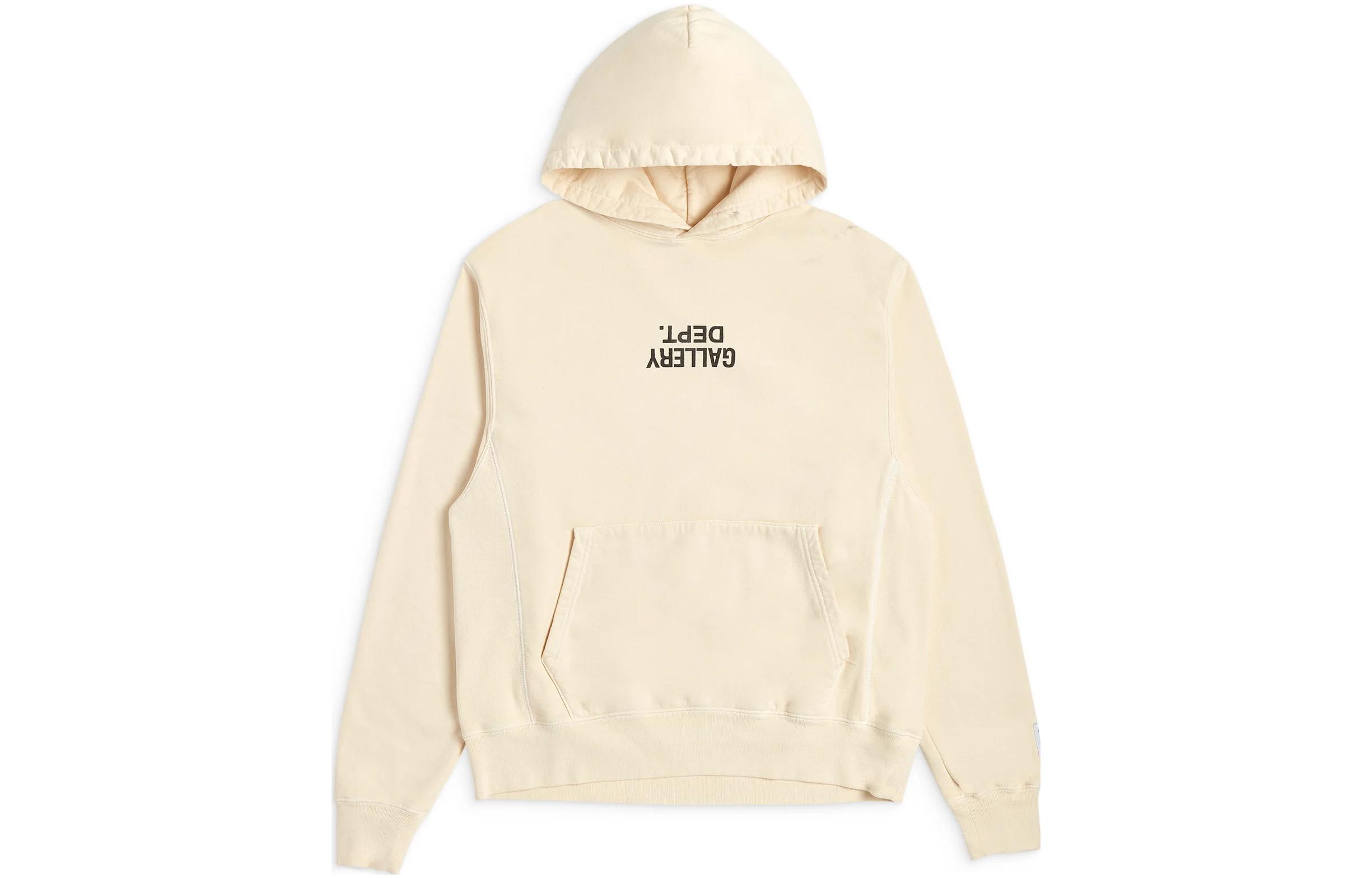 Gallery Dept FW23 Letter Print Beige Hoodie Unisex Pullover Long Sleeve ENU-2030-WHTE-M
