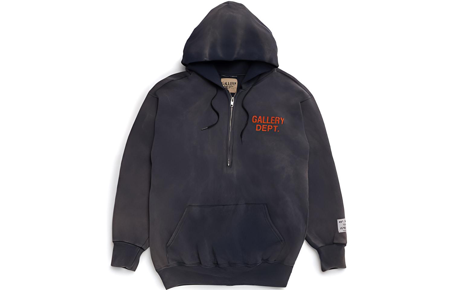 Gallery Dept Half-Zip Hoodie Navy Blue Unisex Pullover with Print GD-SS21-060