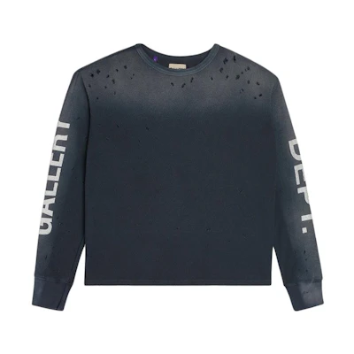 Gallery Dept Logo Crewneck Pullover Sweatshirt Unisex Black Long Sleeve URC-1101-BLCK