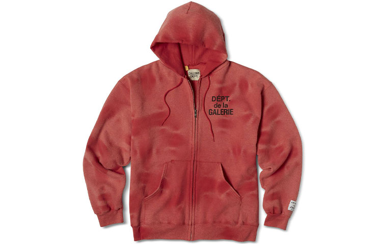 Gallery Dept Logo Print Zip-Up Hoodie Jacket Unisex Red GD-SS21-020