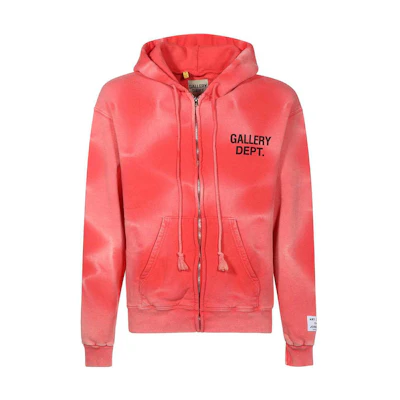 Gallery Dept Logo Print Zip Hoodie Light Pink SFFZH2050REDWASH