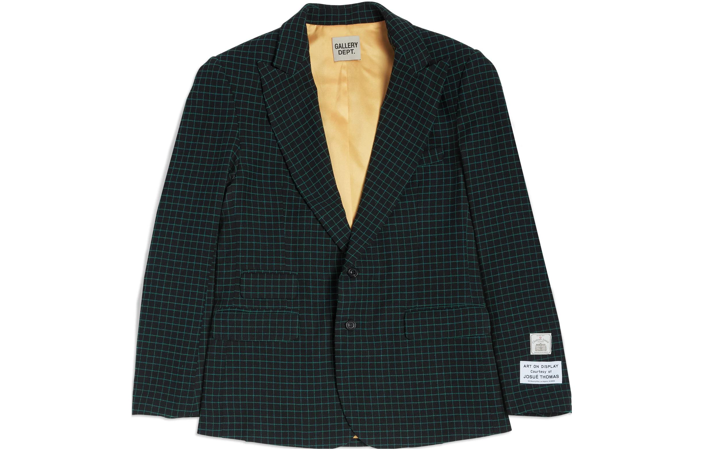 Gallery Dept SS23 Green Plaid Detail Two-Button Blazer Jacket for Men TSC-6000-BKGR