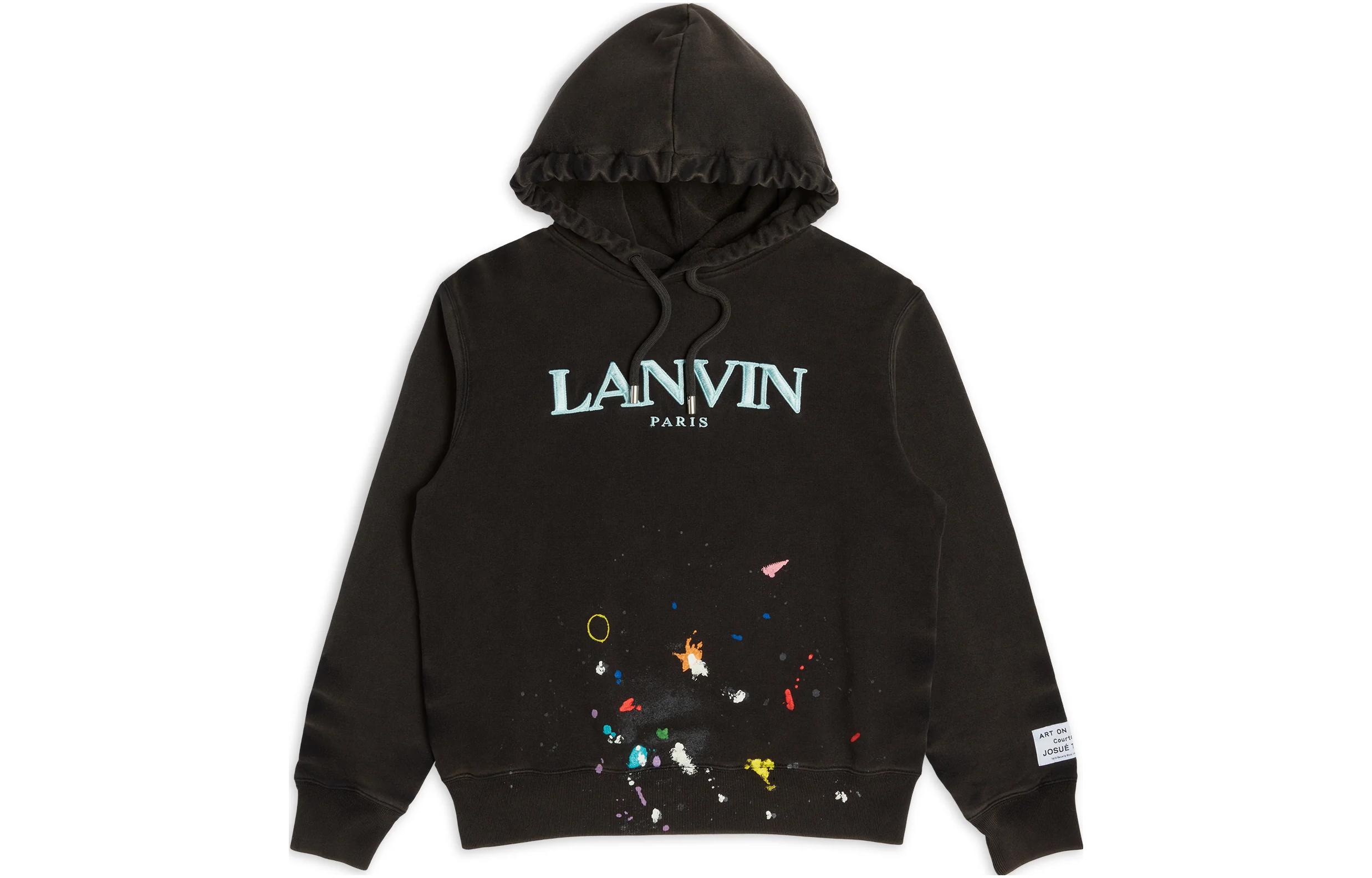 Gallery Dept Lanvin Logo Embroidery Splatter Drawstring Hoodie Black RM-TOG698-BLCK
