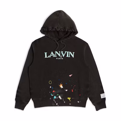 Gallery Dept Lanvin Logo Embroidery Splatter Drawstring Hoodie Black RM-TOG698-BLCK