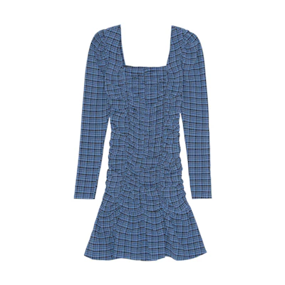GANNI FW22 Blue Long Sleeve Bubble Ruffle Dress. F7257