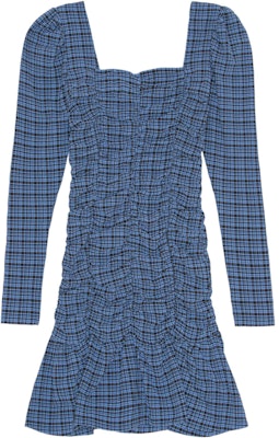 GANNI FW22 블루 롱 슬리브 버블 러플 드레스. F7257 Lookbook GANNI FW22 블루 롱 슬리브 버블 러플 드레스. F7257