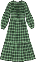 GANNI FW22 Green Plaid Cottagecore Long-Sleeve Dress F7537-484 GANNI FW22 Green Plaid Cottagecore Long-Sleeve Dress F7537-484