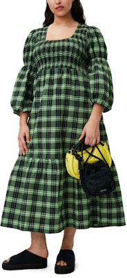 가니 FW22 그린 플래드 코티지코어 롱 슬리브 드레스 F7537-484 Shop 가니 FW22 그린 플래드 코티지코어 롱 슬리브 드레스 F7537-484