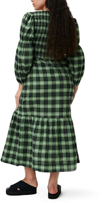 가니 FW22 그린 플래드 코티지코어 롱 슬리브 드레스 F7537-484 Purchase 가니 FW22 그린 플래드 코티지코어 롱 슬리브 드레스 F7537-484