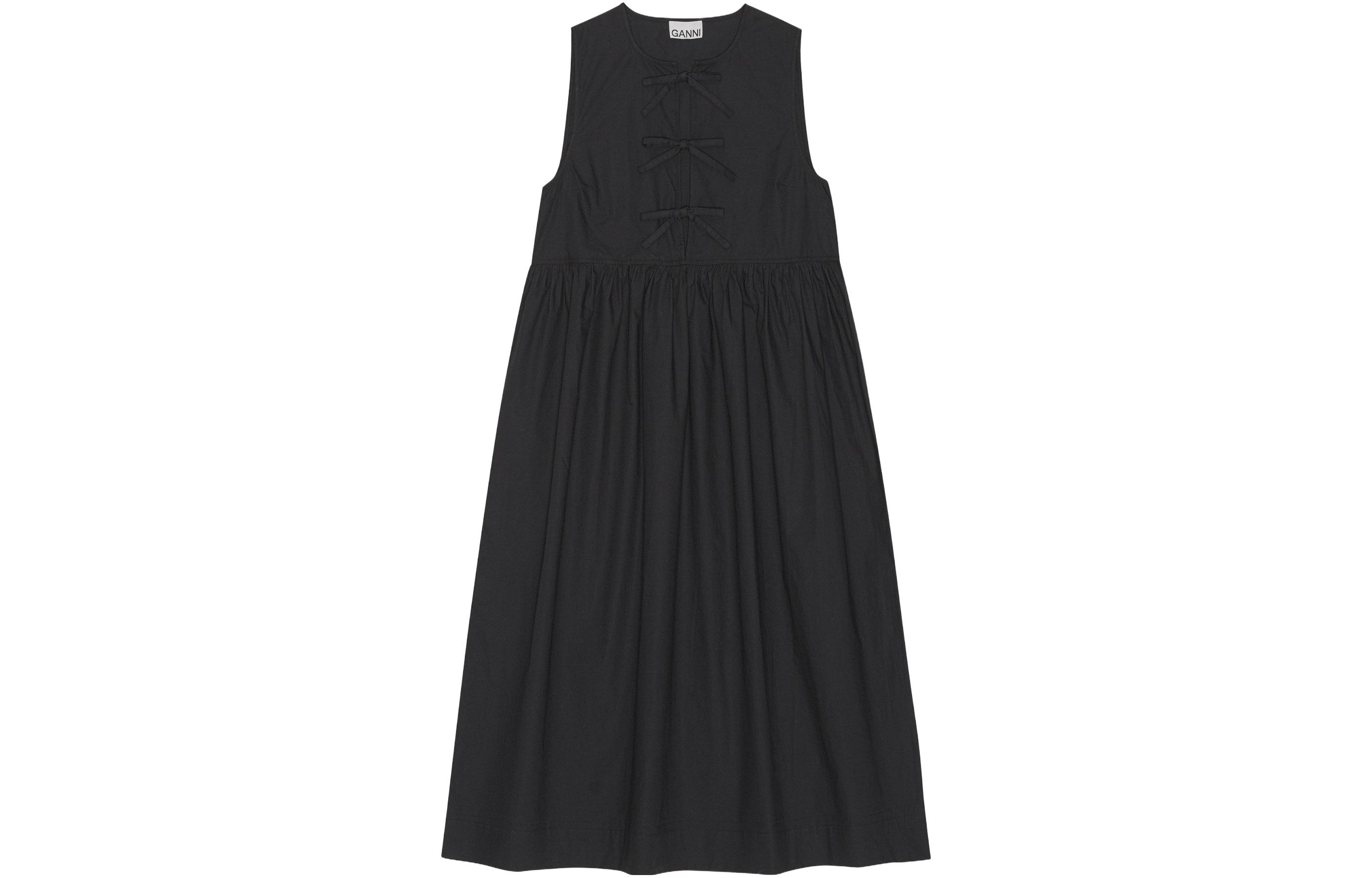 GANNI Sleeveless Solid-Color Tie-Neck Midi Dress Black F8453-099