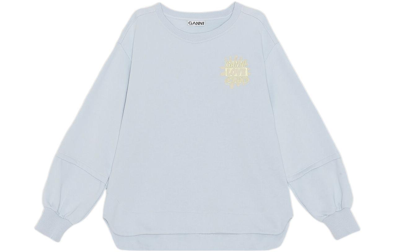 GANNI Solid Drop Shoulder Lantern Sleeve Sweatshirt Unisex Light Blue T3123-694