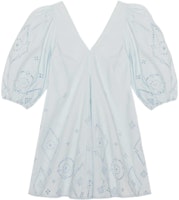 GANNI SS22 Blue V-Neck Lace Detail Short-Sleeve Mini Dress. F7236-628-1 GANNI SS22 Blue V-Neck Lace Detail Short-Sleeve Mini Dress. F7236-628-1