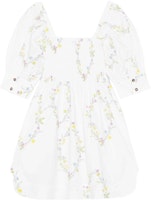 GANNI SS22 Floral Square Neck Short Sleeve Dress White F7227-287 GANNI SS22 Floral Square Neck Short Sleeve Dress White F7227-287