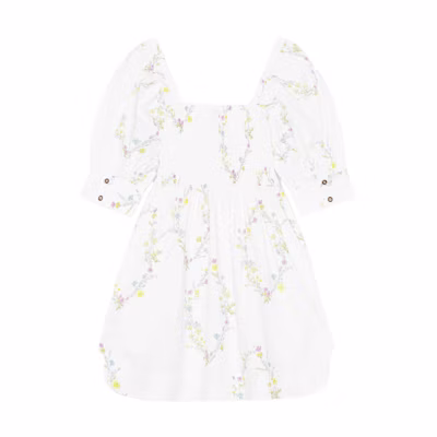 GANNI SS22 Floral Square Neck Short Sleeve Dress White F7227-287