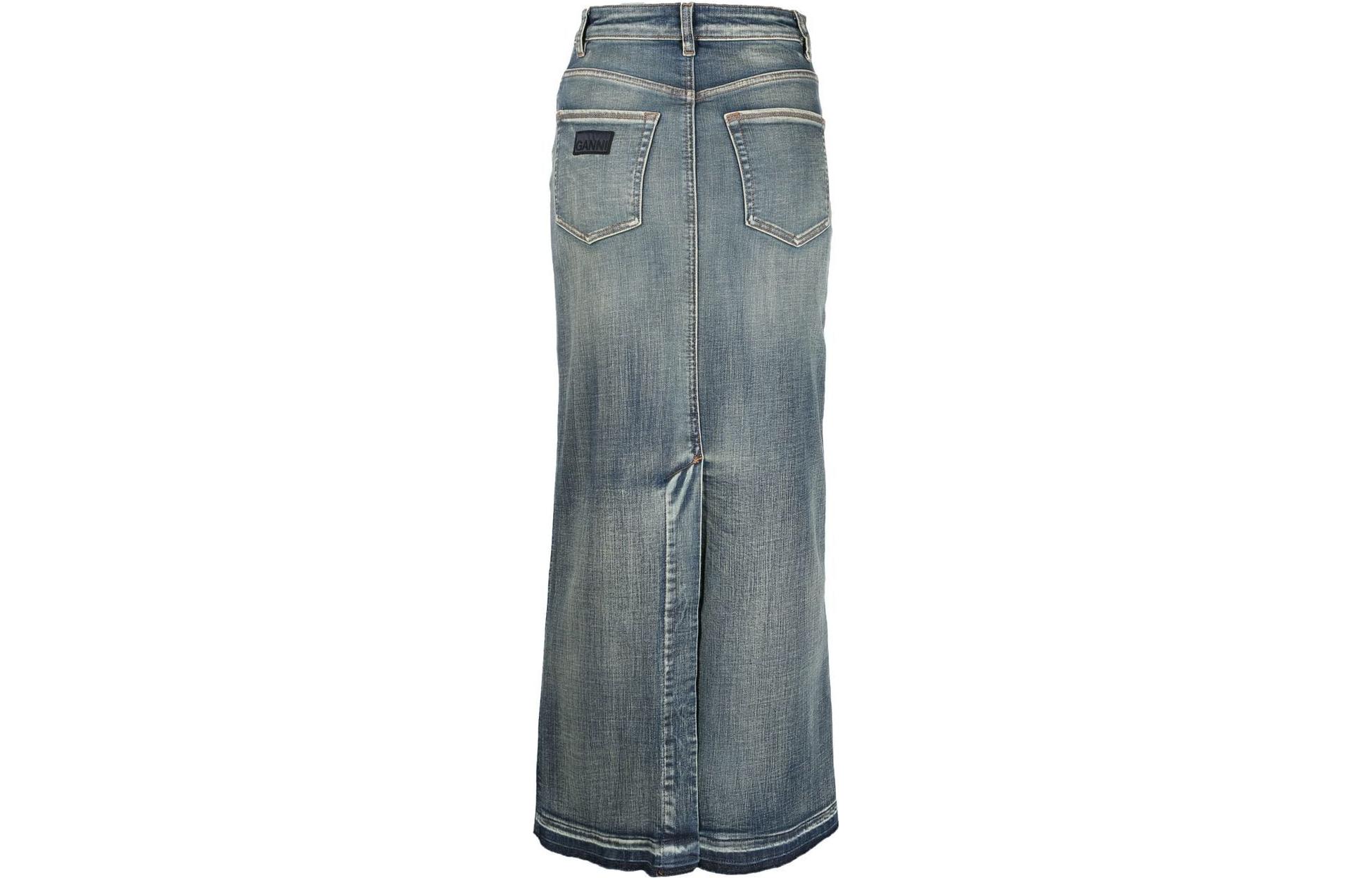 Lookbook 가니 SS23 블루 더블 포켓 스플릿 롱 데님 스커트 J1208-091