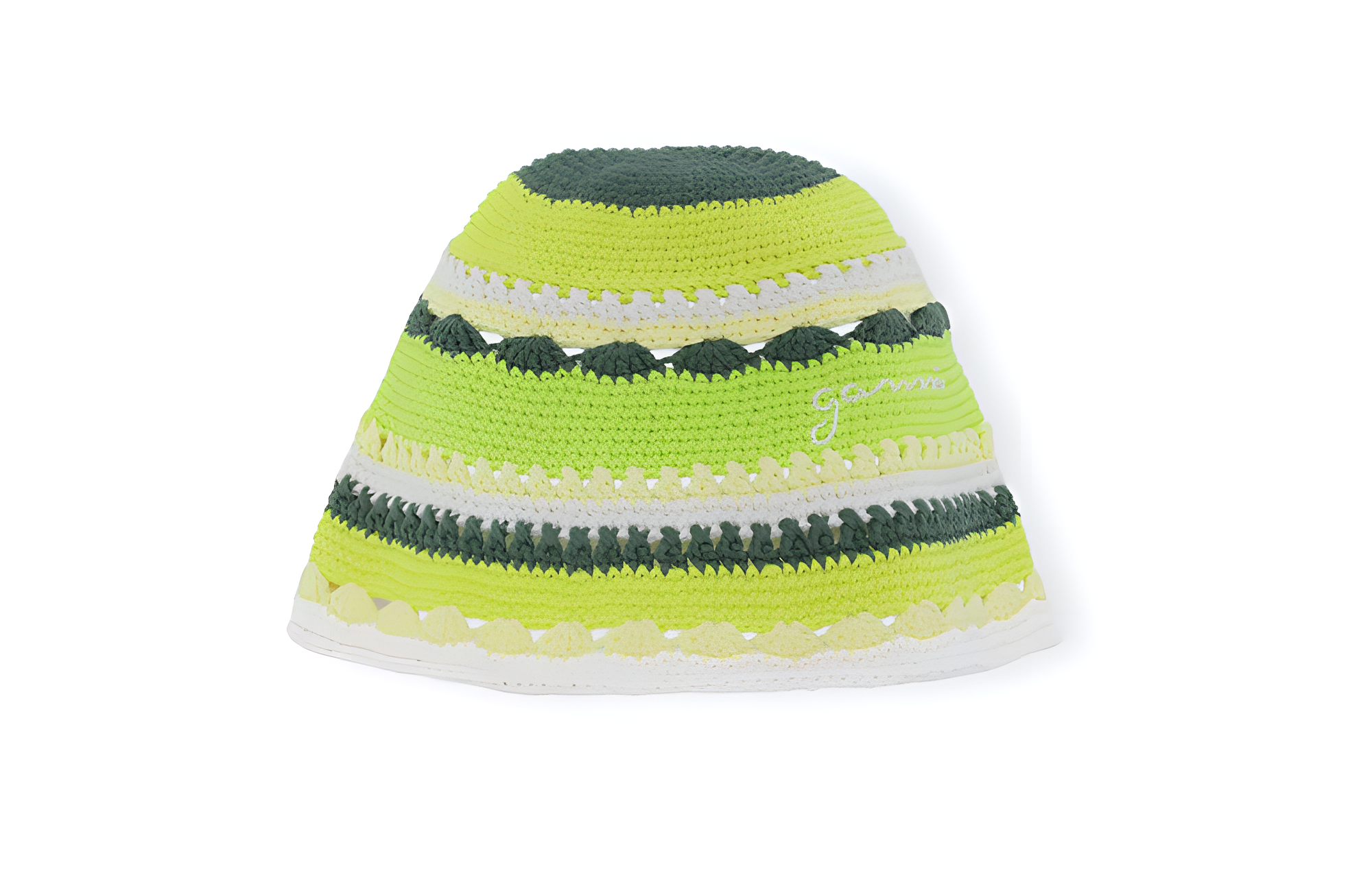 GANNI Striped Cotton Bucket Hat Unisex Couple Style Green A5087747