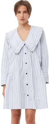 가니 스트라이프 피터팬 칼라 크롭 롱슬리브 드레스 아이스 워터 블루 F8633495 Lookbook 가니 스트라이프 피터팬 칼라 크롭 롱슬리브 드레스 아이스 워터 블루 F8633495