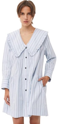 가니 스트라이프 피터팬 칼라 크롭 롱슬리브 드레스 아이스 워터 블루 F8633495 Shop 가니 스트라이프 피터팬 칼라 크롭 롱슬리브 드레스 아이스 워터 블루 F8633495
