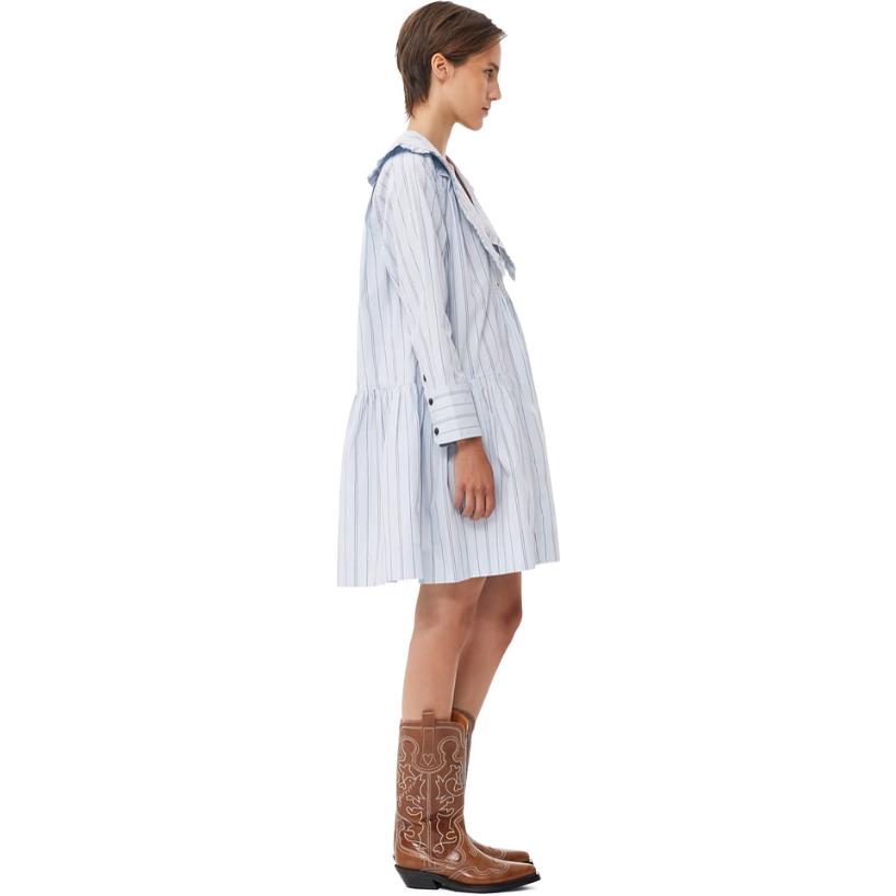 Purchase 가니 스트라이프 피터팬 칼라 크롭 롱슬리브 드레스 아이스 워터 블루 F8633495