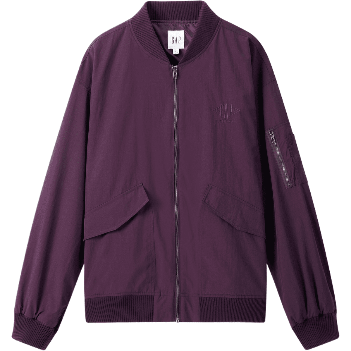 GAP Embroidered Design Solid Color Zip-Up Bomber Jacket - Unisex 636691