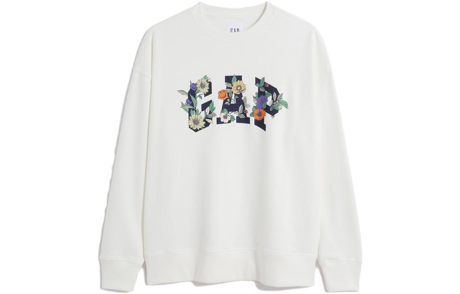 GAP Floral Logo Print Loose Fit Crewneck Sweatshirt Unisex White 601844001