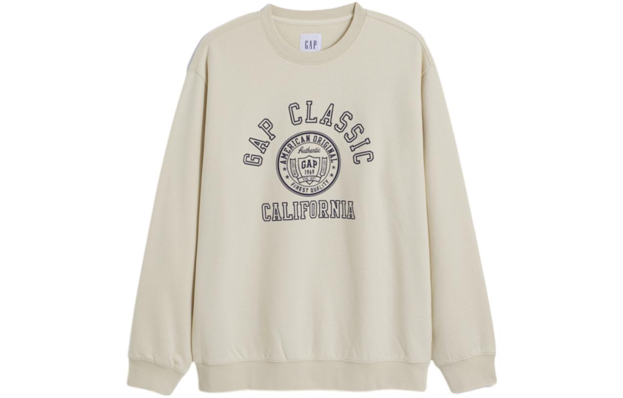 GAP FW23 Beige Letter Print Fleece Crewneck Sweatshirt Unisex 841368-B