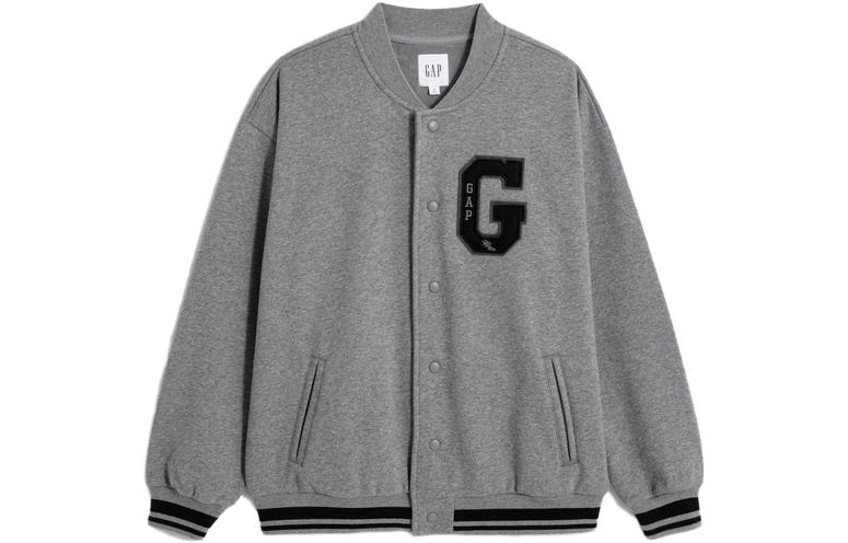 GAP FW23 Solid Color Varsity Jacket with Drop Shoulder & Button Closure Unisex 762517