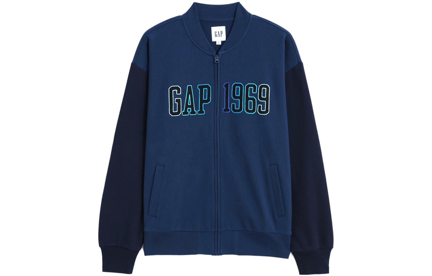 GAP Letter-Number Logo Print Varsity Jacket Unisex - Navy Blue. 505393000