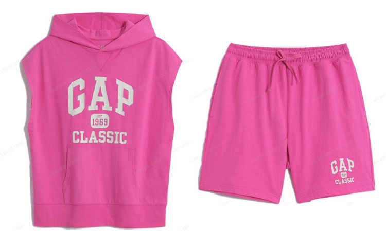 GAP Logo Pink Sleeveless Hoodie & Shorts Set Unisex Casual Outfit. 858385/858397
