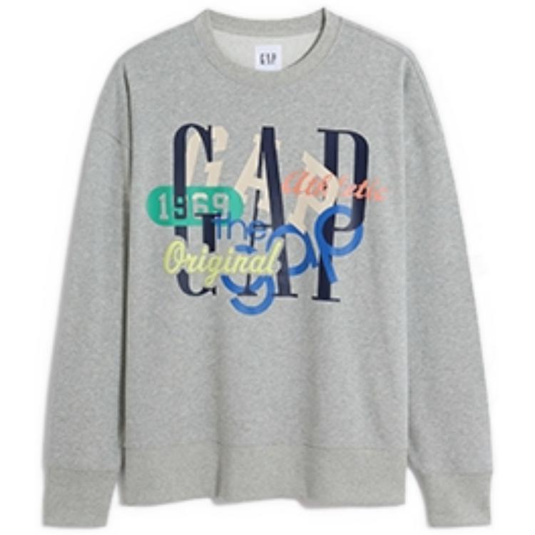 GAP Logo Print Crewneck Pullover Sweatshirt Unisex Light Heather Gray 602145001