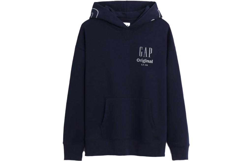 GAP Logo Printed Fleece Hoodie Unisex - Navy Blue. 448316000