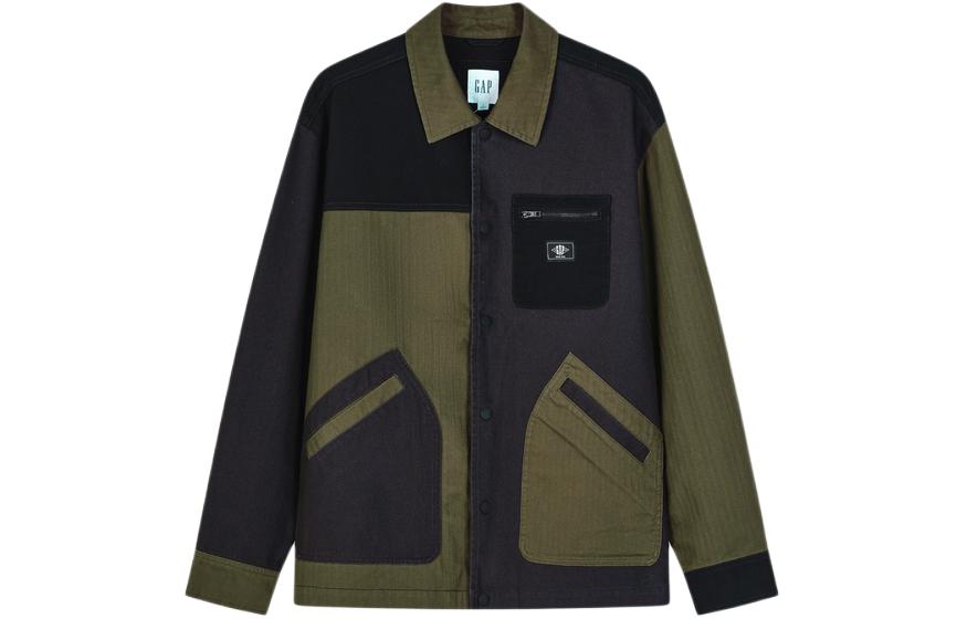GAP Olive Green Patchwork Lapel Button-Up Long-Sleeve Jacket. 876977