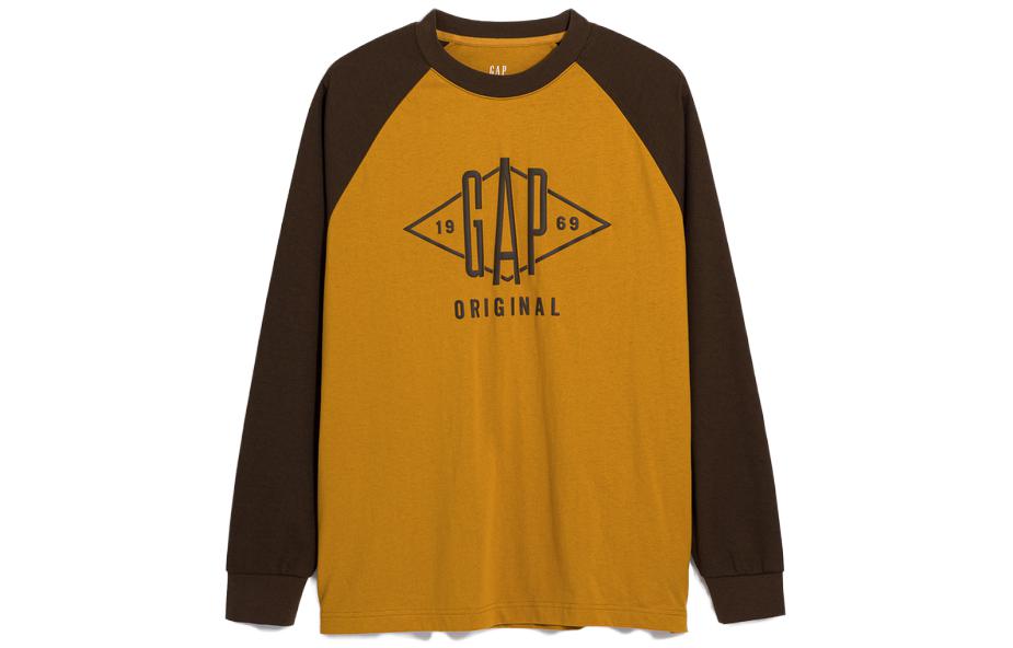 GAP Oversized Crewneck Pullover Sweatshirt Yellow Brown 841247-CB8