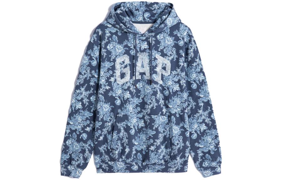 GAP Relaxed Fit Floral Print Fleece Pullover Sweatshirt Unisex Blue Floral. 770093