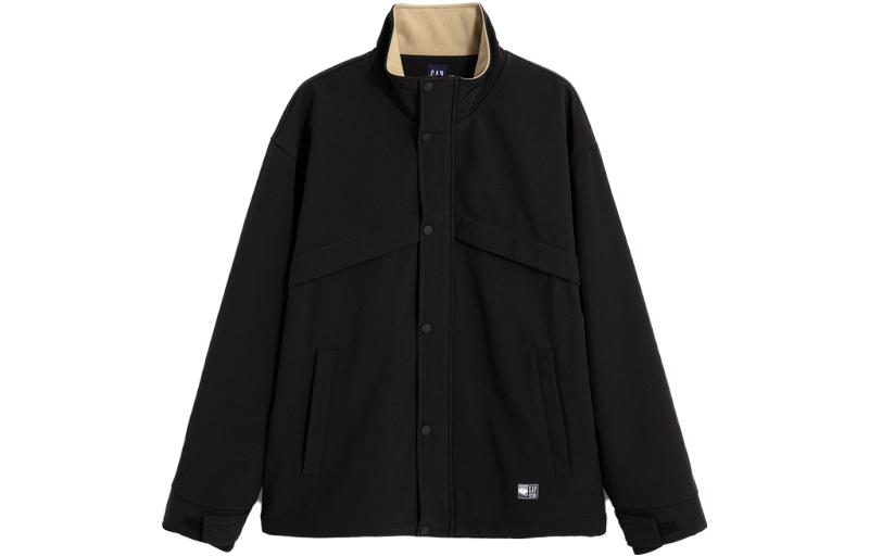 GAP Solid Black Stand Collar Single-Breasted Jacket 769911