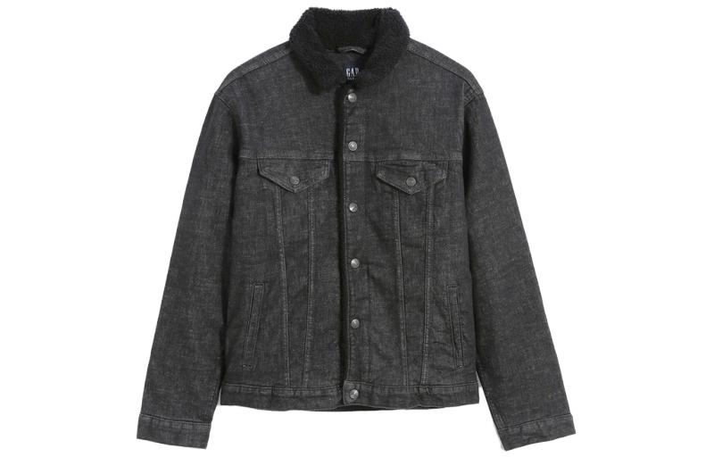 GAP Solid Color Button-Up Casual Jacket Black 413769