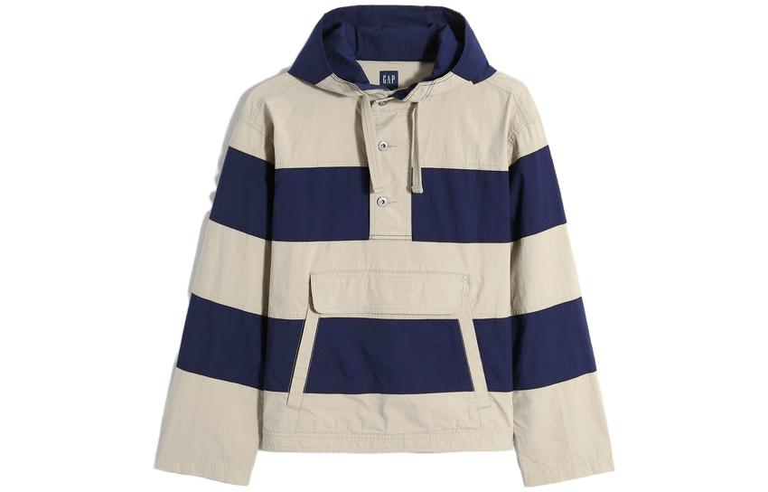GAP Striped Logo Button-Up Hoodie Jacket Khaki Stripes Men. 837030