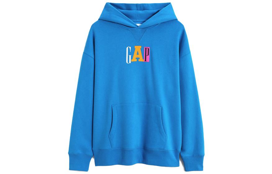GAP Unisex Colorblock Logo Fleece Hoodie in Bright Blue. 505390-11