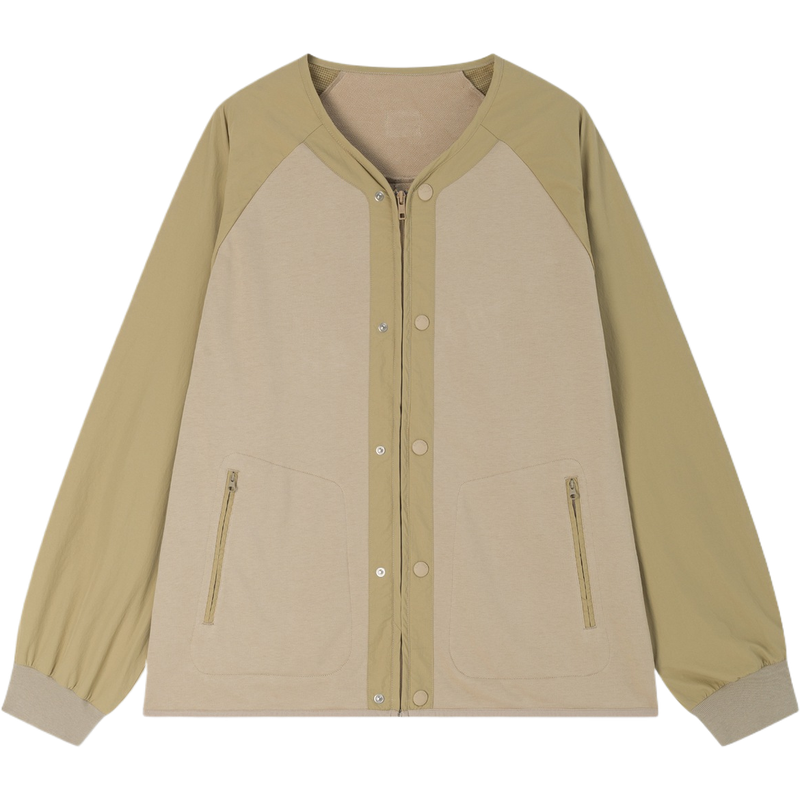 GAP Unisex Fleece-Lined V-Neck Colorblock Button-Zip Sweatshirt Khaki. 637539