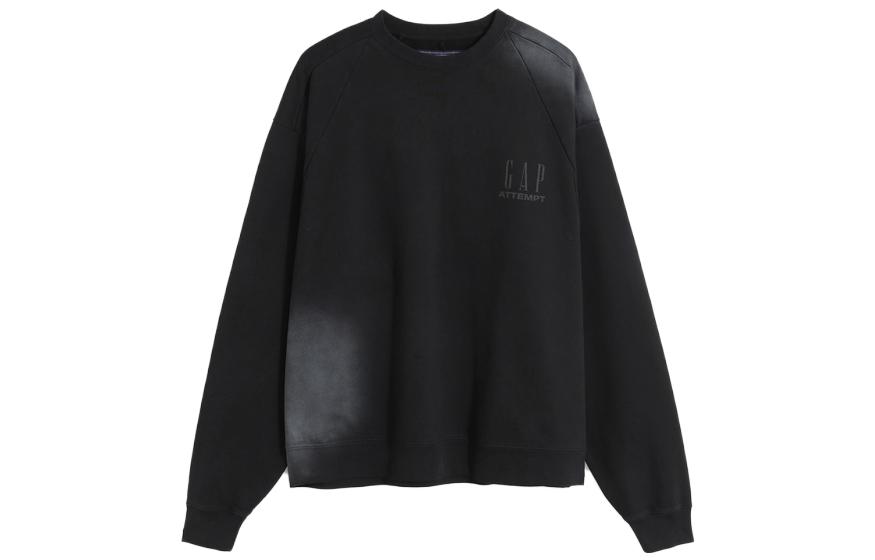 GAP x Attempt Black Letter Logo Print Unisex Pullover Sweatshirt Long Sleeve. 612178000